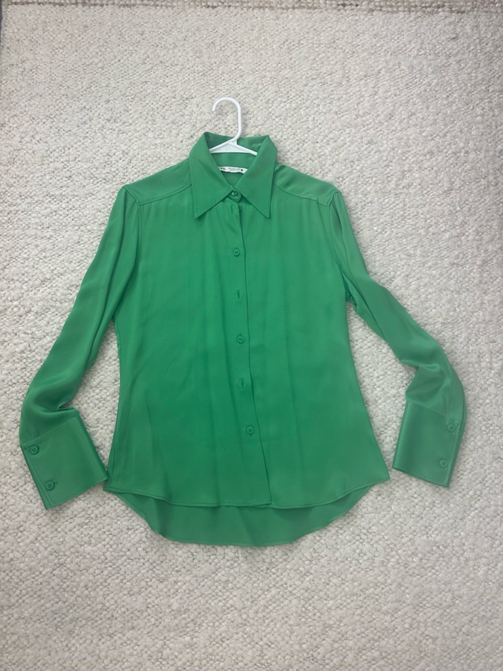 ZARA Green Satin Button Down Shirt Blouse Size S